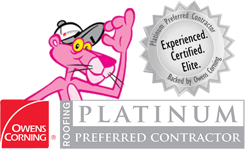 A logo of a owens corning platinum preferred contractor